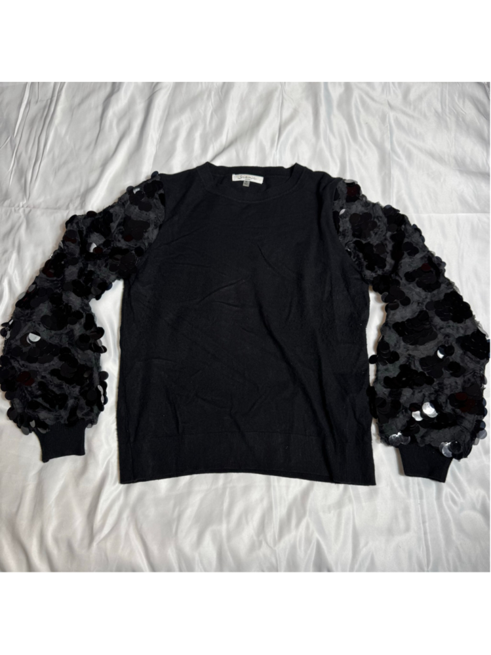 Women's Siani Milano Black Sequin Sleeve Crew Neck Sweater Size M